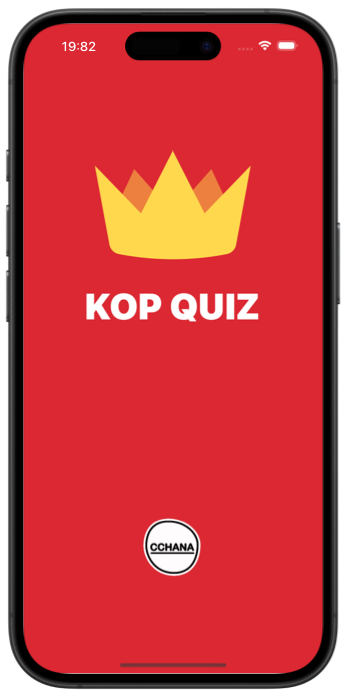 Kop Quiz app's loading screen displayed on an iPhone 14 Pro